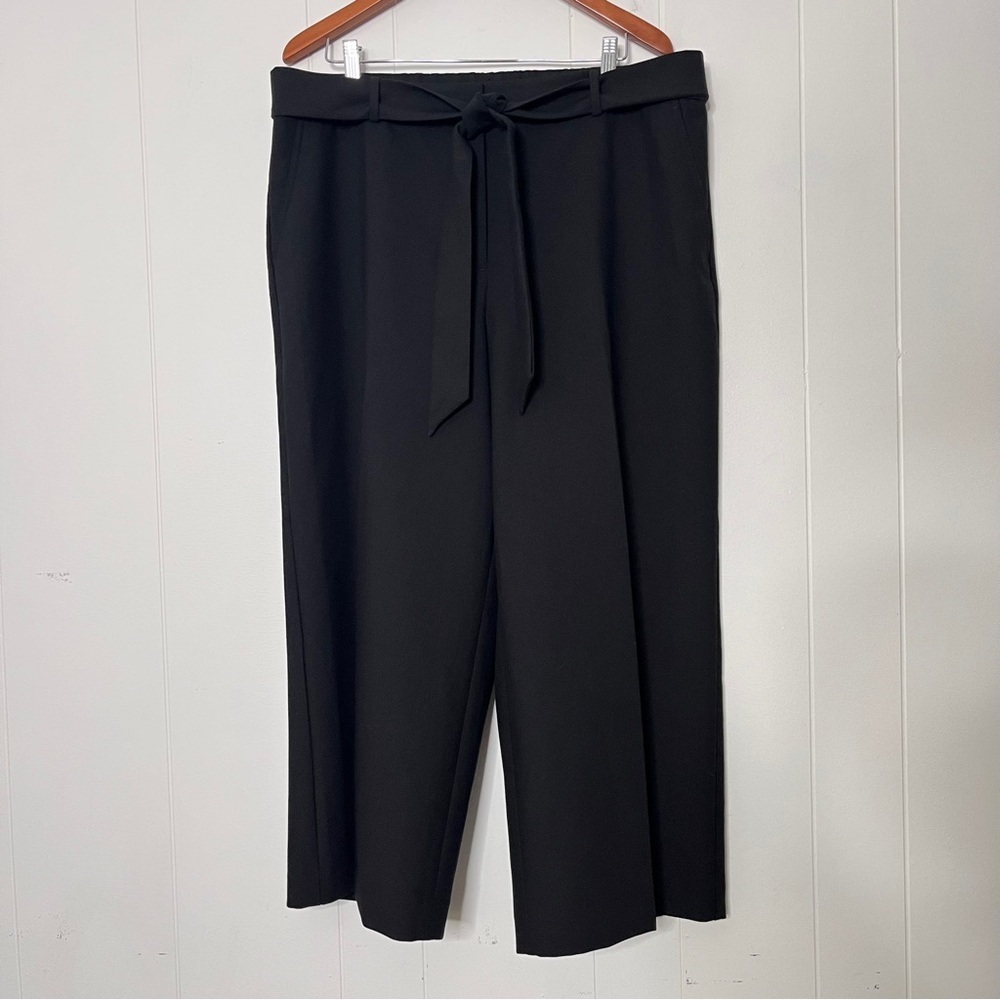 Talbots Black Belted Wide Leg Crop Ankle Pants with Relaxed Fit women's XL